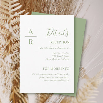Sage Green Script Initials Typography Wedding Enclosure Card by weddings_ at Zazzle