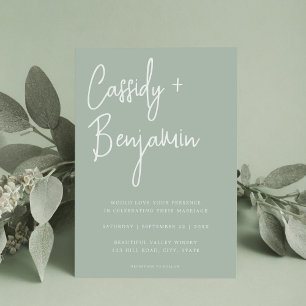 Sage Green Script Minimalist Modern Wedding Invitation