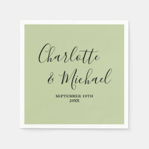 Sage Green Script Minimalist Wedding Napkins