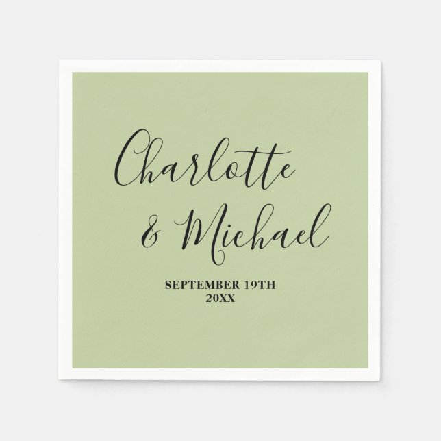 Sage Green Script Minimalist Wedding Napkins (Front)