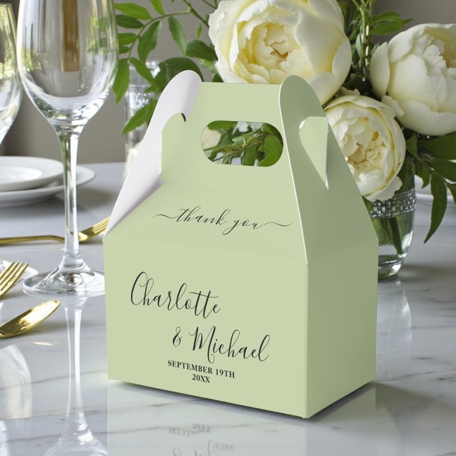 Sage Green Script Minimalist Wedding Thank You Favor Boxes (Creator Uploaded)