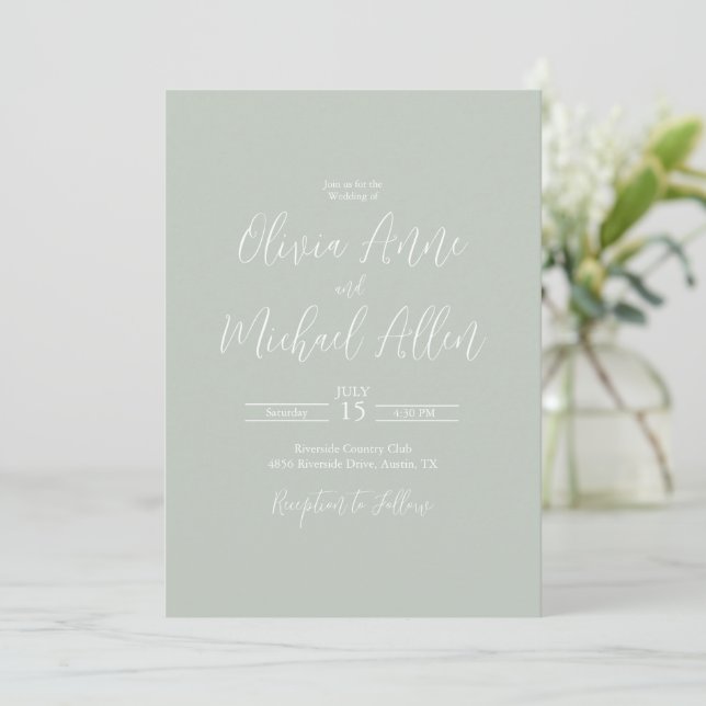 Sage Green Script Modern Wedding Invitation (Standing Front)