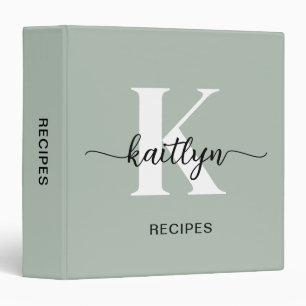 Sage Green Script Monogram 3 Ring Binder