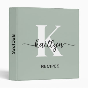 Sage Green Script Monogram 3 Ring Binder