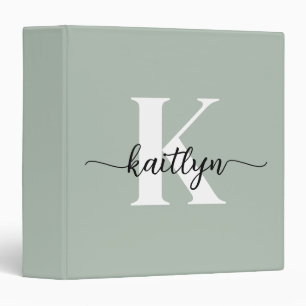 Sage Green Script Monogram 3 Ring Binder