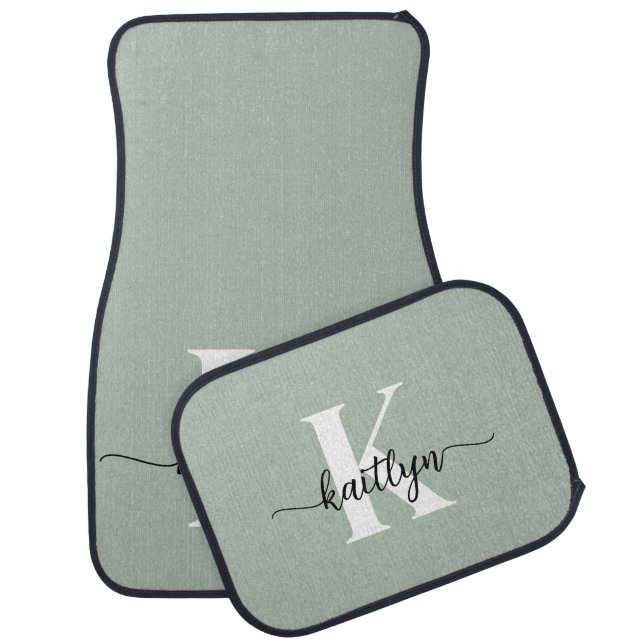 Sage Green Script Monogram Car Floor Mat (Set)