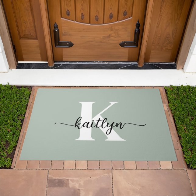 Sage Green Script Monogram Doormat (Outdoor)