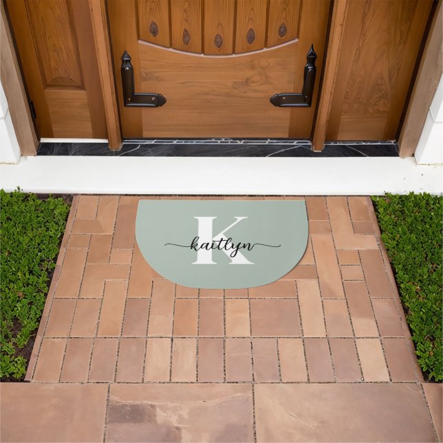 Sage Green Script Monogram Doormat (Outdoor)