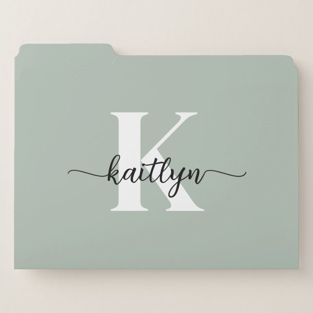 Sage Green Script Monogram File Folder (Front Left)