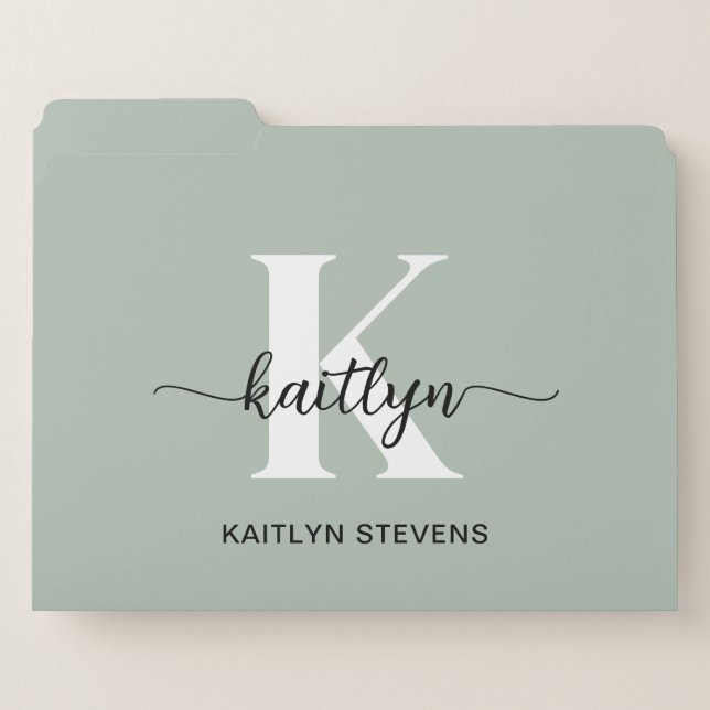 Sage Green Script Monogram File Folder (Front Left)