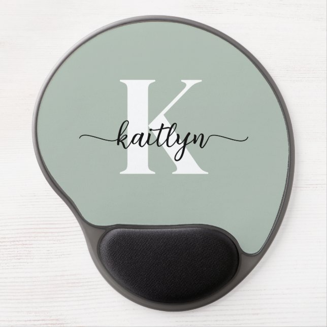 Sage Green Script Monogram Gel Mouse Pad (Front)