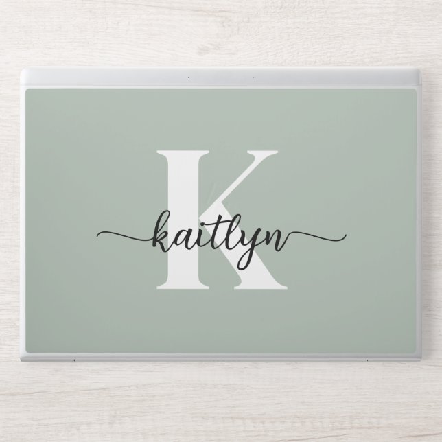 Sage Green Script Monogram HP Laptop Skin (Front)
