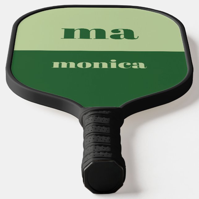 Sage green script monogram initial  carbon fiber pickleball paddle  (Laydown)