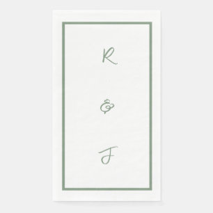 Sage Green Script Monogram Initials Letter Wedding Paper Guest Towels