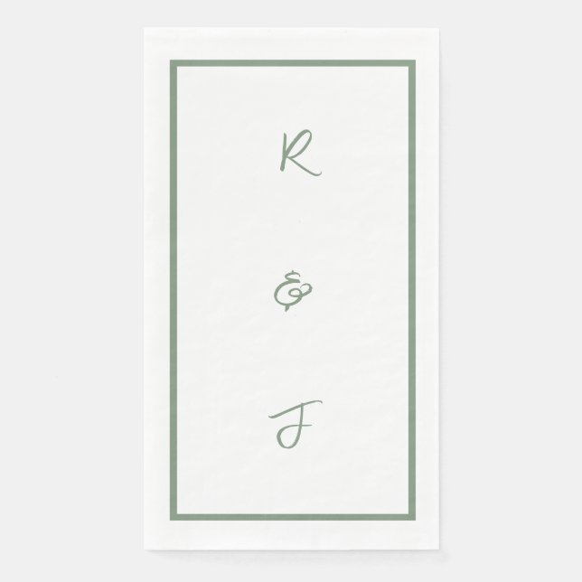 Sage Green Script Monogram Initials Letter Wedding Paper Guest Towels (Front)