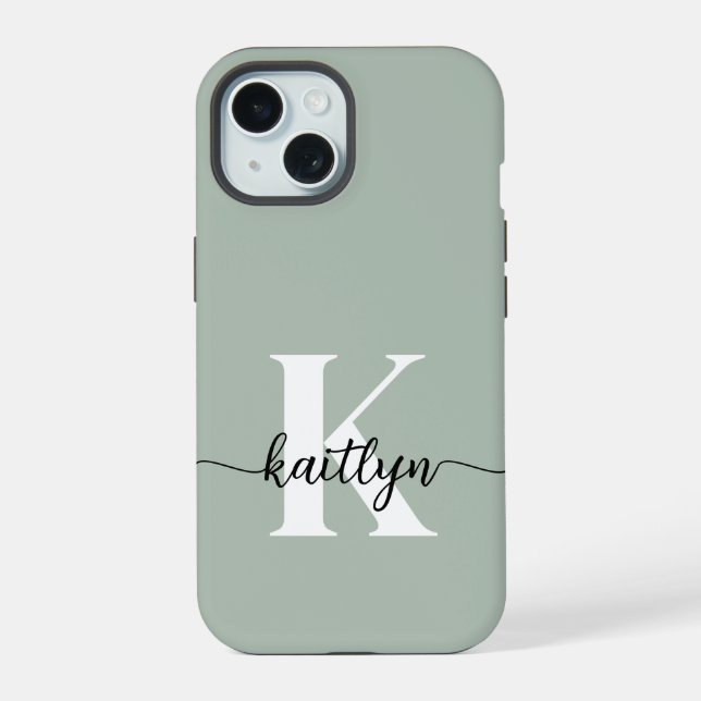 Sage Green Script Monogram Iphone Case (Back)