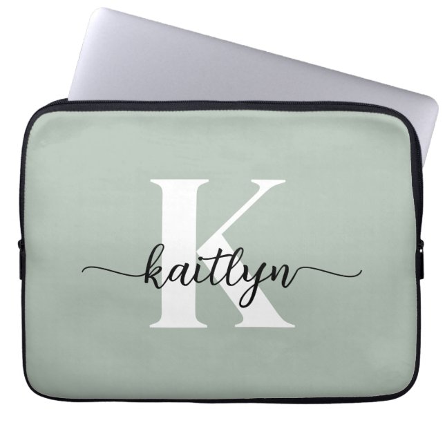Sage Green Script Monogram Laptop Sleeve (Front)