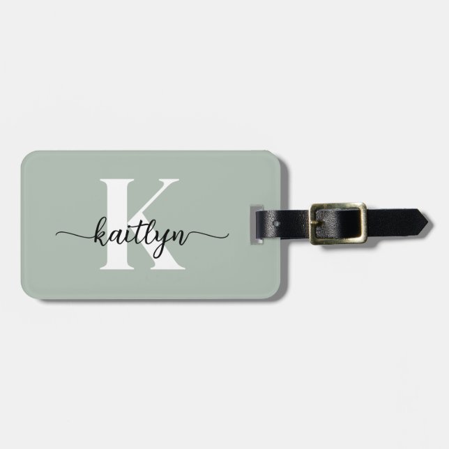 Sage Green Script Monogram Luggage Tag (Front Horizontal)