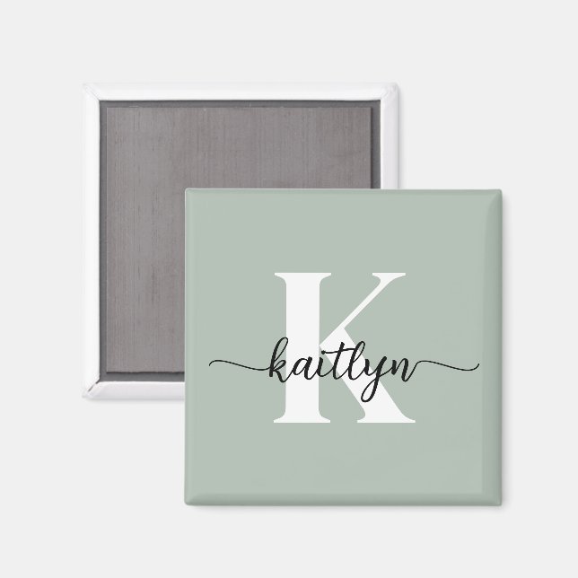 Sage Green Script Monogram Magnet (Front/Back)