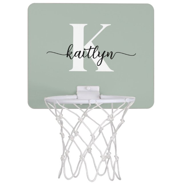Sage Green Script Monogram Mini Basketball Hoop (Front)