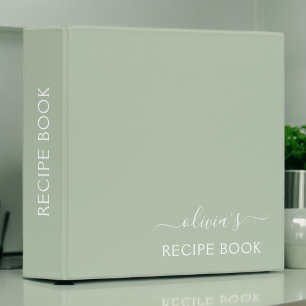 Sage Green Script Monogram Recipe Book Cookbook 3 Ring Binder