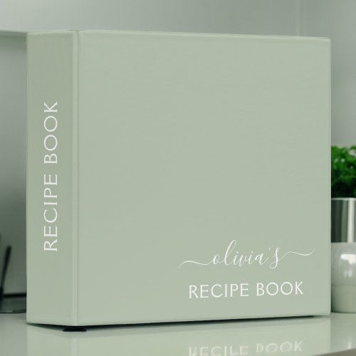 Sage Green Script Monogram Recipe Book Cookbook 3 Ring Binder