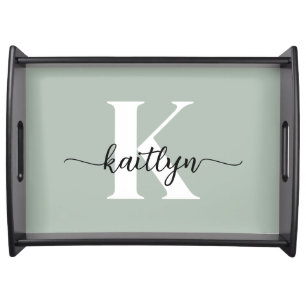 Sage Green Script Monogram Serving Tray