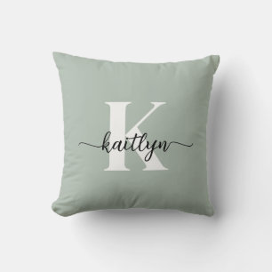 Sage Green Script Monogram Throw Pillow