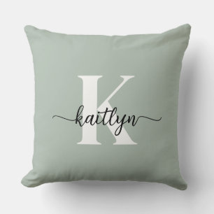 Sage Green Script Monogram Throw Pillow