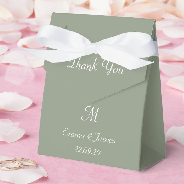 Sage Green Script Monogram Wedding Thank You  Favor Boxes (Wedding)
