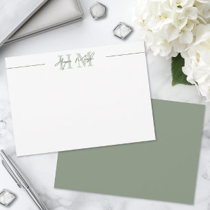 Sage Green Script Name Monogram Note Card