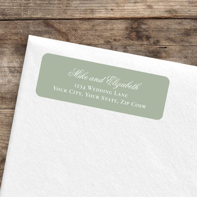 Sage Green Script Names Wedding Address Label (Sage green script names return address label on envelope, minimalist wedding style)