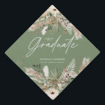 Sage green script pampas eucalyptus elegant decor graduation cap topper<br><div class="desc">Graduate pampas grass and eucalyptus modern boho elegant stylish party decor favor graduation cap design. Contemporary black,  terracotta,  sage green and natural beige collection.</div>