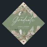 Sage green script pampas eucalyptus elegant decor graduation cap topper<br><div class="desc">Graduate pampas grass and eucalyptus modern boho elegant stylish party decor favor graduation cap design. Contemporary black,  terracotta,  sage green and natural beige collection.</div>