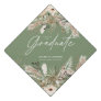 Sage green script pampas eucalyptus elegant decor graduation cap topper