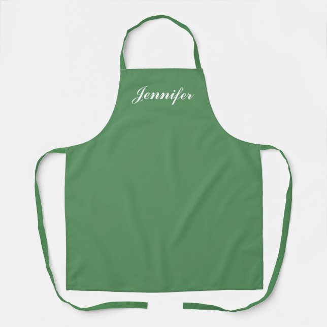 Sage Green Script Personalized Womens Kitchen Apron (Front)