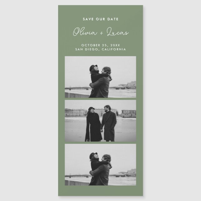 Sage Green Script Photo Strip Magnetic Wedding (Front)