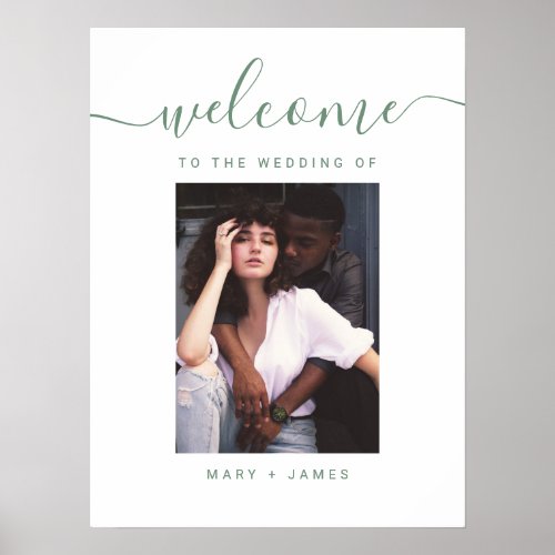 Sage Green Script Photo Wedding Welcome Sign