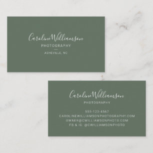 Sage Green Script Photographer Custom Minimalist Business Card