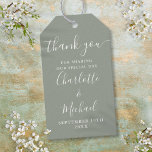 Sage Green Script Thank You Wedding Favor Gift Tags<br><div class="desc">Featuring signature style names,  this elegant sage green and white tag can be personalized with your special thank you information in chic white lettering. Designed by Thisisnotme©</div>