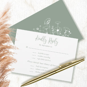 Sage Green Script Typography Floral Menu RSVP 