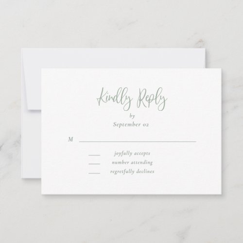 Sage Green Script Typography Floral Wedding RSVP 