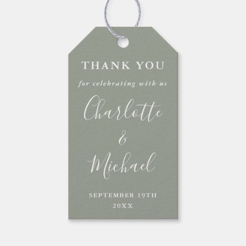 Sage Green Script Wedding Favor Thank You Gift Tags