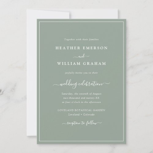 Sage Green Script Wedding Invitation