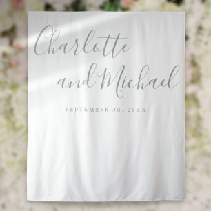 Sage Green Script Wedding Photo Booth Backdrop