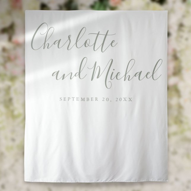 Sage Green Script Wedding Photo Booth Backdrop (Sage Green Script Wedding Photo Booth Backdrop)