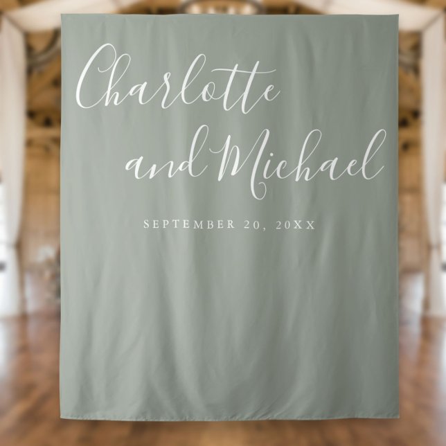 Sage Green Script Wedding Photo Booth Backdrop (Creator Uploaded)