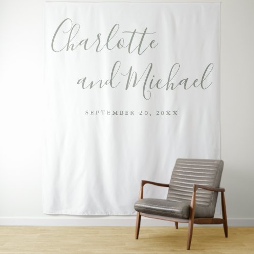 Sage Green Script Wedding Photo Booth Backdrop