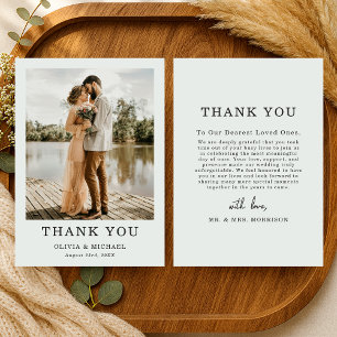 Sage Green Script Wedding Photo Thank You Card