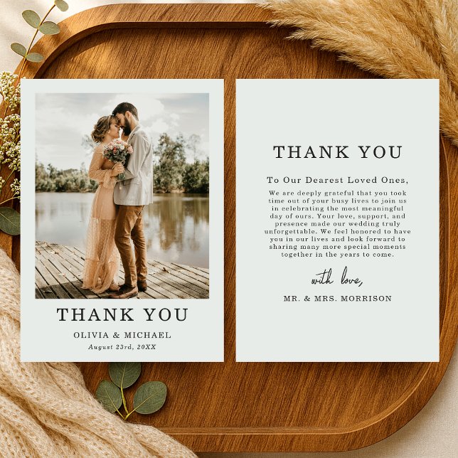 Sage Green Script Wedding Photo Thank You Card (Creator Uploaded)